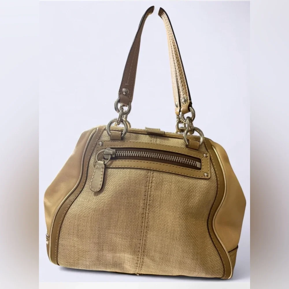 Coach Bonnie Frame Lady Bag Straw and Tan Leather Handbag 2008 - Picture 2 of 7